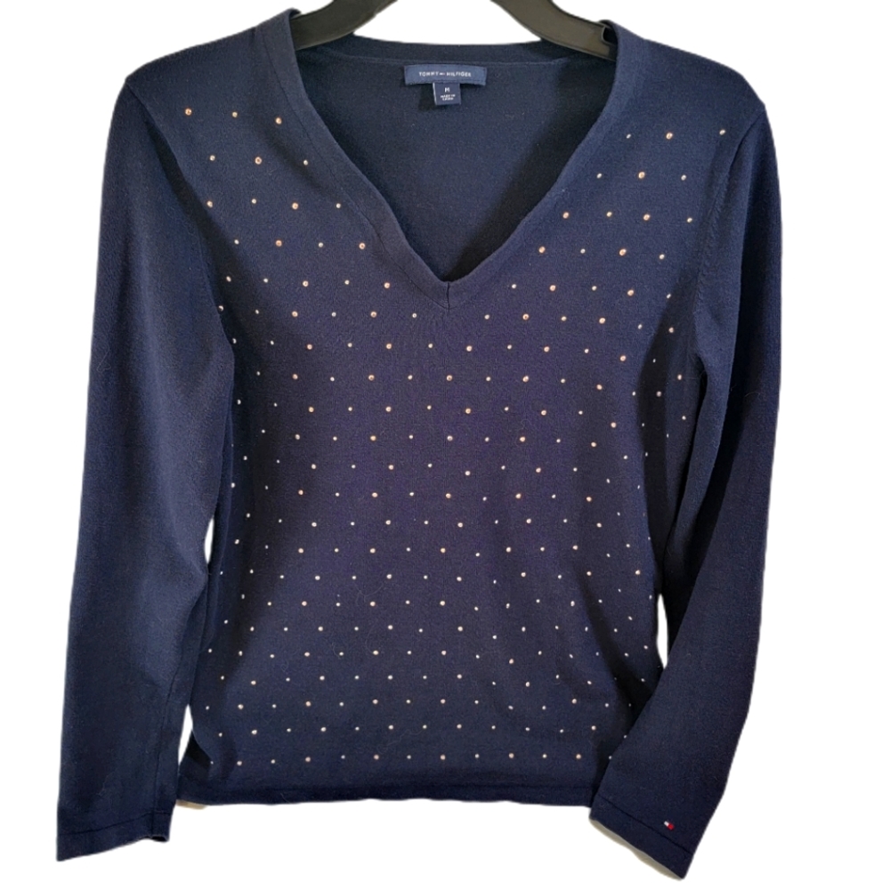 Tommy Hilfiger Sweater Size Medium Navy Beaded